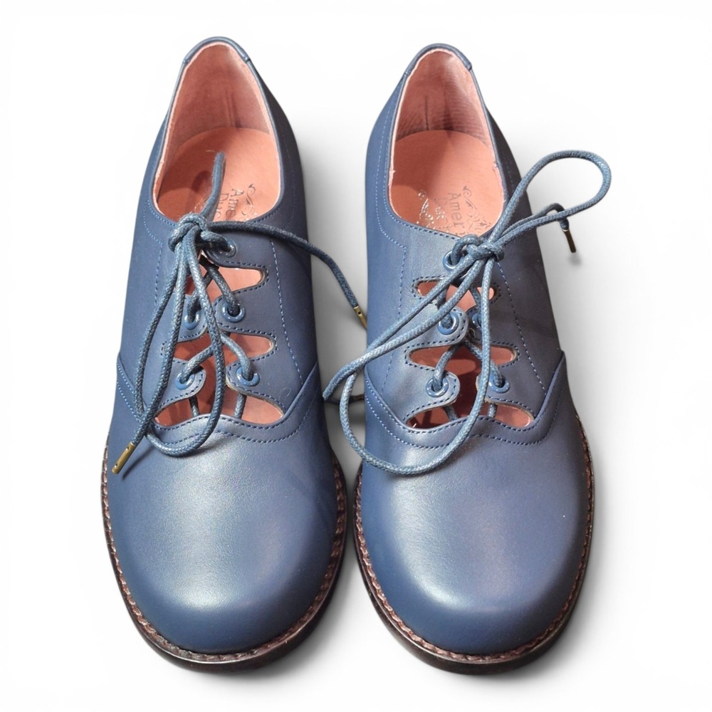 American Duchess Women's 5 Ghillie Vintage Lace-Up Shoes Navy Leather Oxford